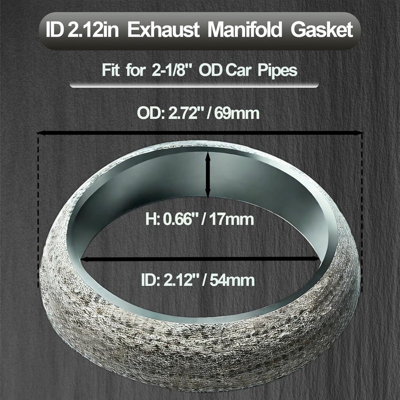 3DSKY ID 2.12In/54mm Car Exhaust Manifold Gasket, 2Pcs Automotive Exhaust Flange Gasket, Graphite Muffler Connector Replacement for Most 2-1/8 inch OD Car Pipe - Image 2